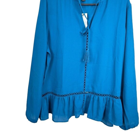a.n.a A NEW APPROACH Womens SZ XL Tahoe Teal Puffy Long Sleeve Top Blouse NEW - Picture 2 of 9